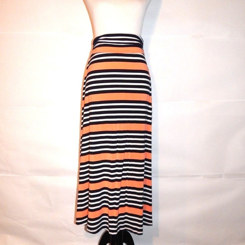 Merona Black White Coral Stripe Modest Maxi Skirt